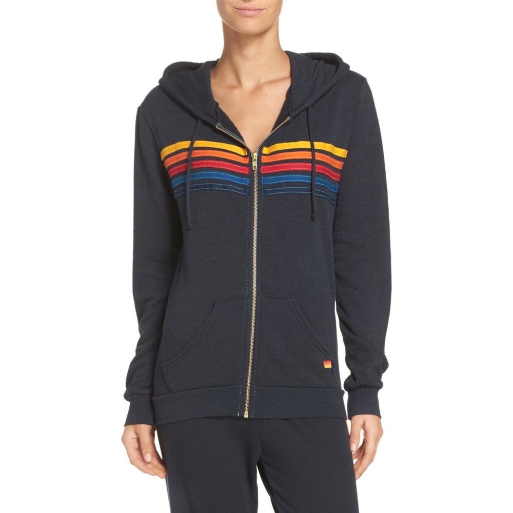 Aviator Nation 5-Stripe Zip Hoodie Navy